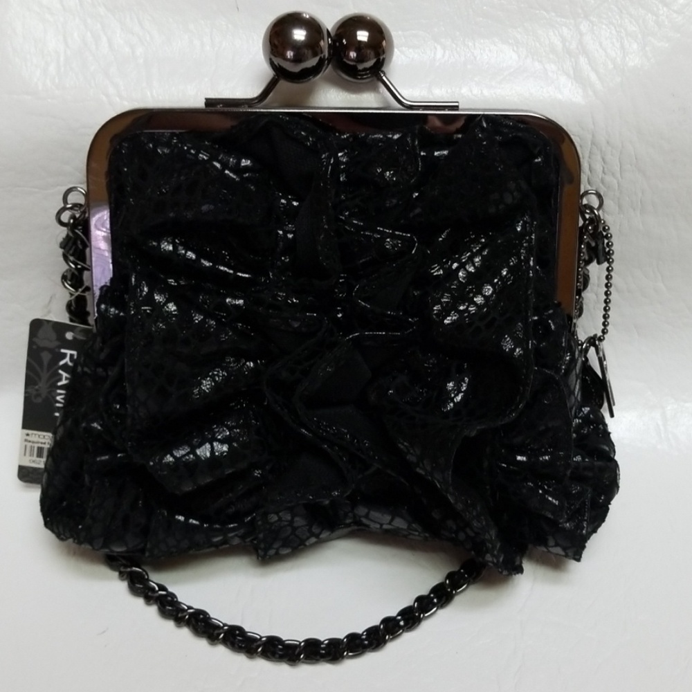 NEW Rampage REGENT black ruffled  handbag bag